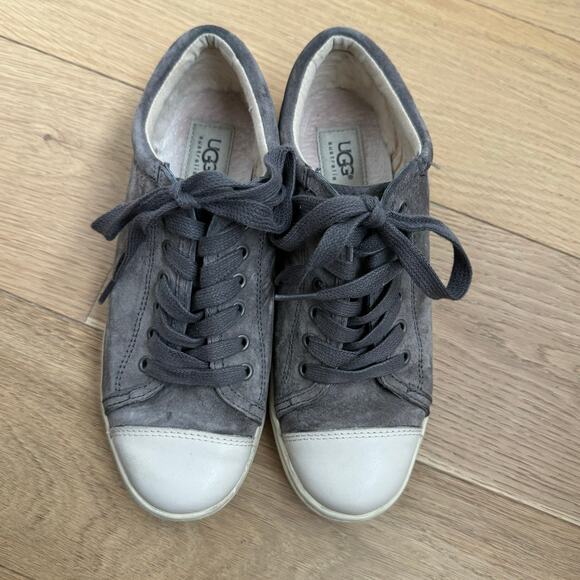 UGG Gray Suede Taya Sherpa Lined Low Top Sneakers Size 8 Fall/Winter - Picture 1 of 10